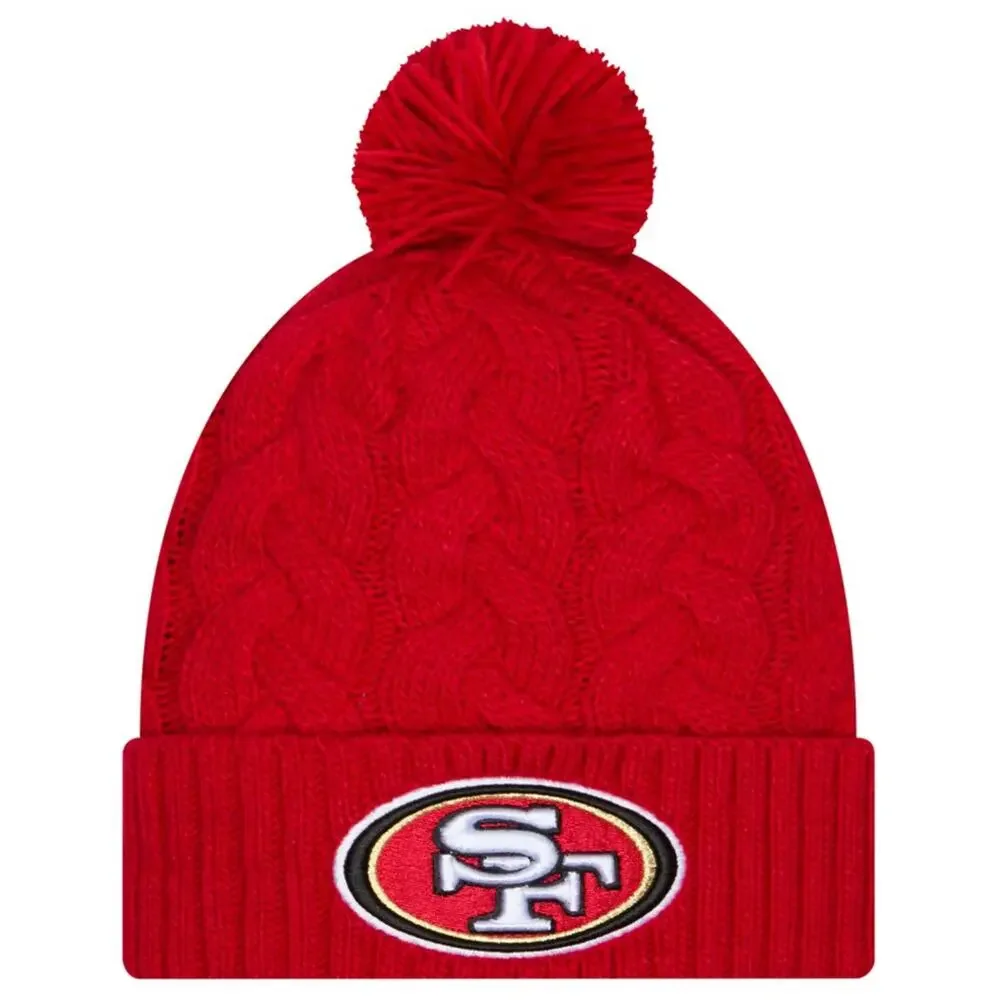 NWT NEW ERA Women's Scarlet San Francisco 49ers Cable Cuffed Knit Hat Pom